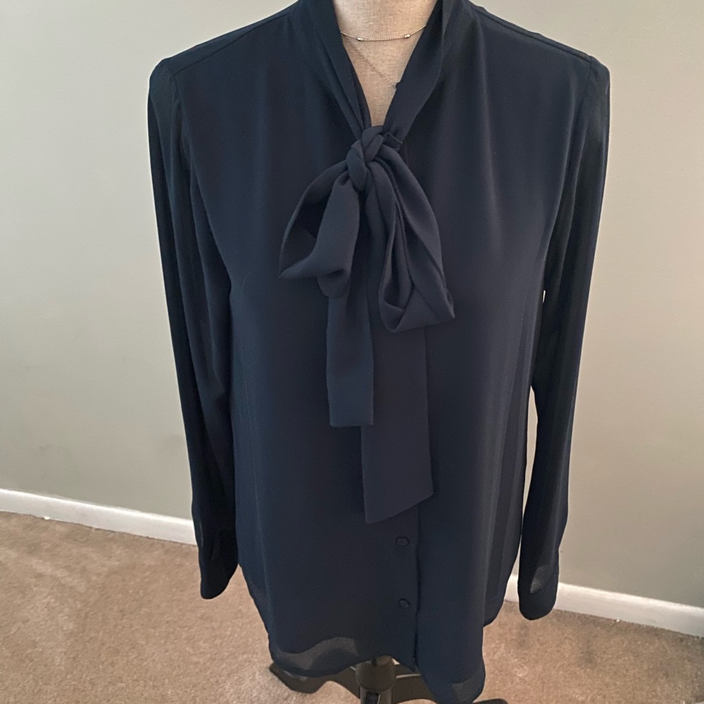 NWOT Michael Kors  Tie-Neck Long Sleeve Blouse - Navy